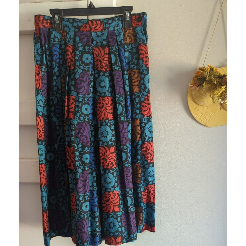 Vintage INTENTIONS Women's 8 Floral Midi Pleated Skirt Waist 28" Winter Colors